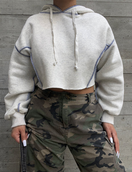 Heather grey hoodie (blue stitching)