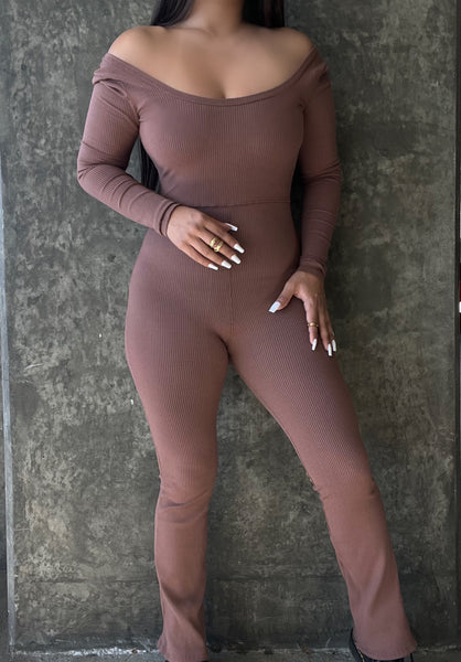 Flared pant jumpsuit (tan)