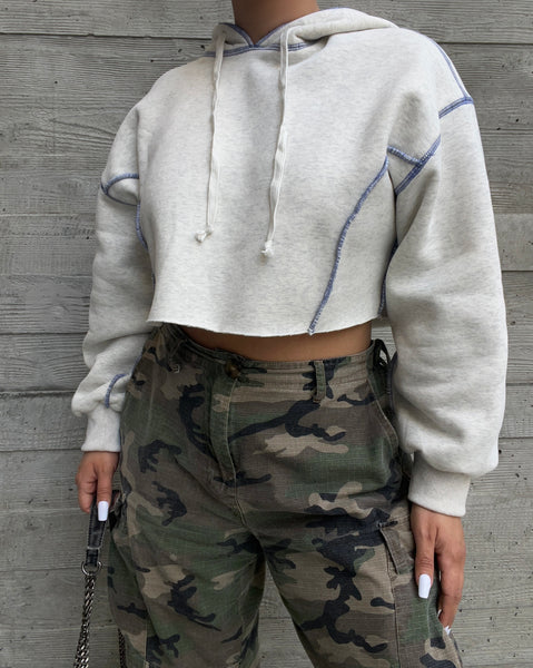 Heather grey hoodie (blue stitching)