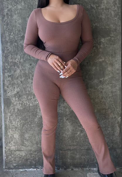 Flared pant jumpsuit (tan)