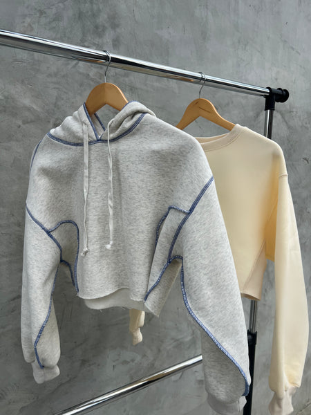 Heather grey hoodie (blue stitching)