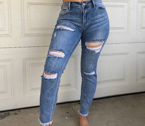 Mid rise ripped jeans