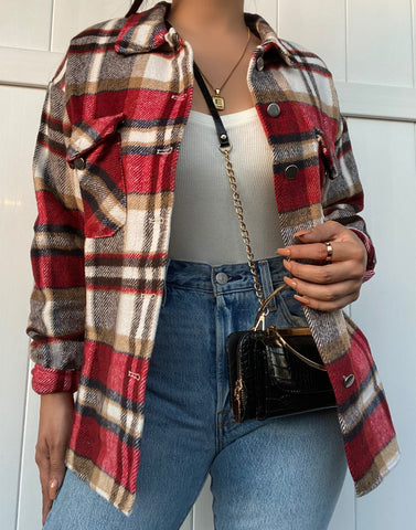 Favorite flannel shacket (red)