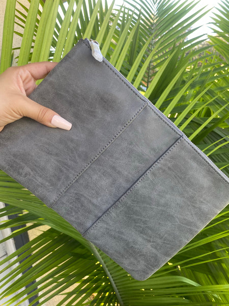 Grey suede clutch