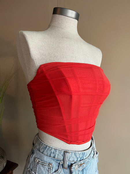 Mesh corset top (red orange)