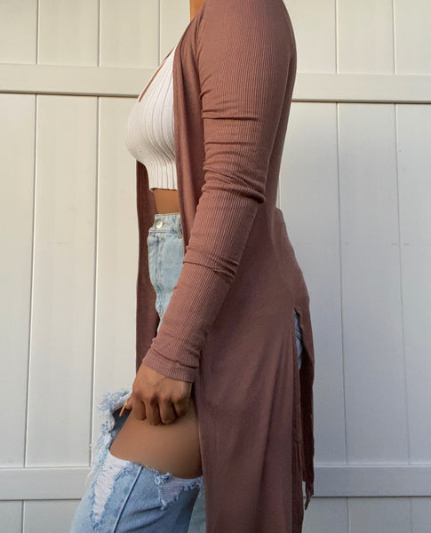 Side slit cardigan (mauve)