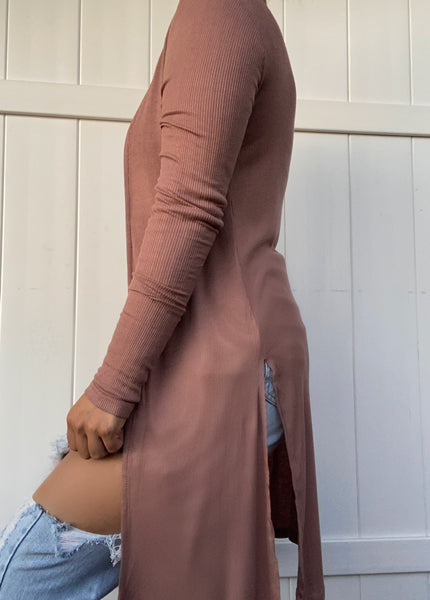 Side slit cardigan (mauve)