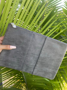 Grey suede clutch