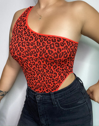 One shoulder bodysuit (red leopard)