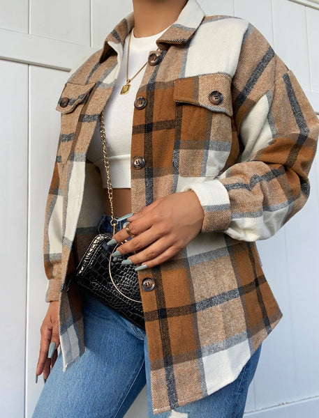 Favorite flannel shacket (brown/white/navy)