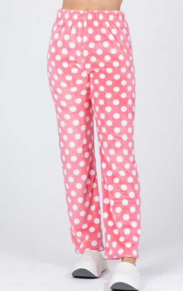 Pink polka dot pajama pants