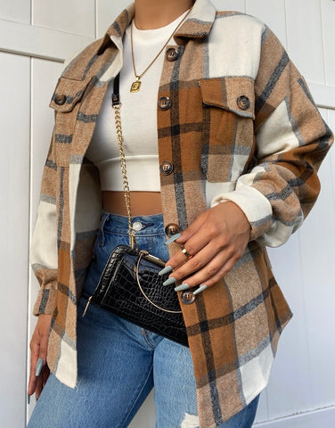 Favorite flannel shacket (brown/white/navy)