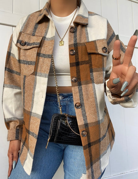 Favorite flannel shacket (brown/white/navy)