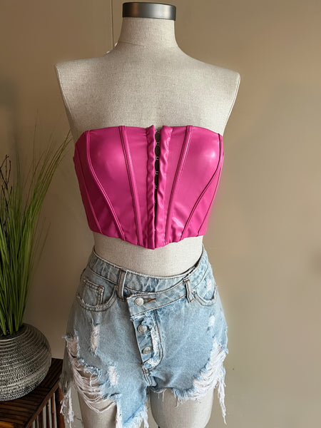 Pink leather corset top