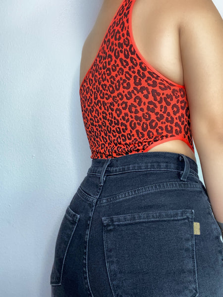 One shoulder bodysuit (red leopard)