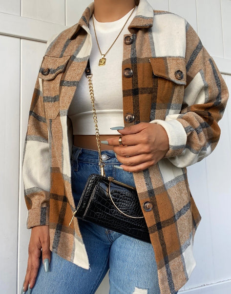 Favorite flannel shacket (brown/white/navy)