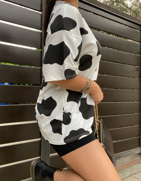 Cow print oversized t shirt top