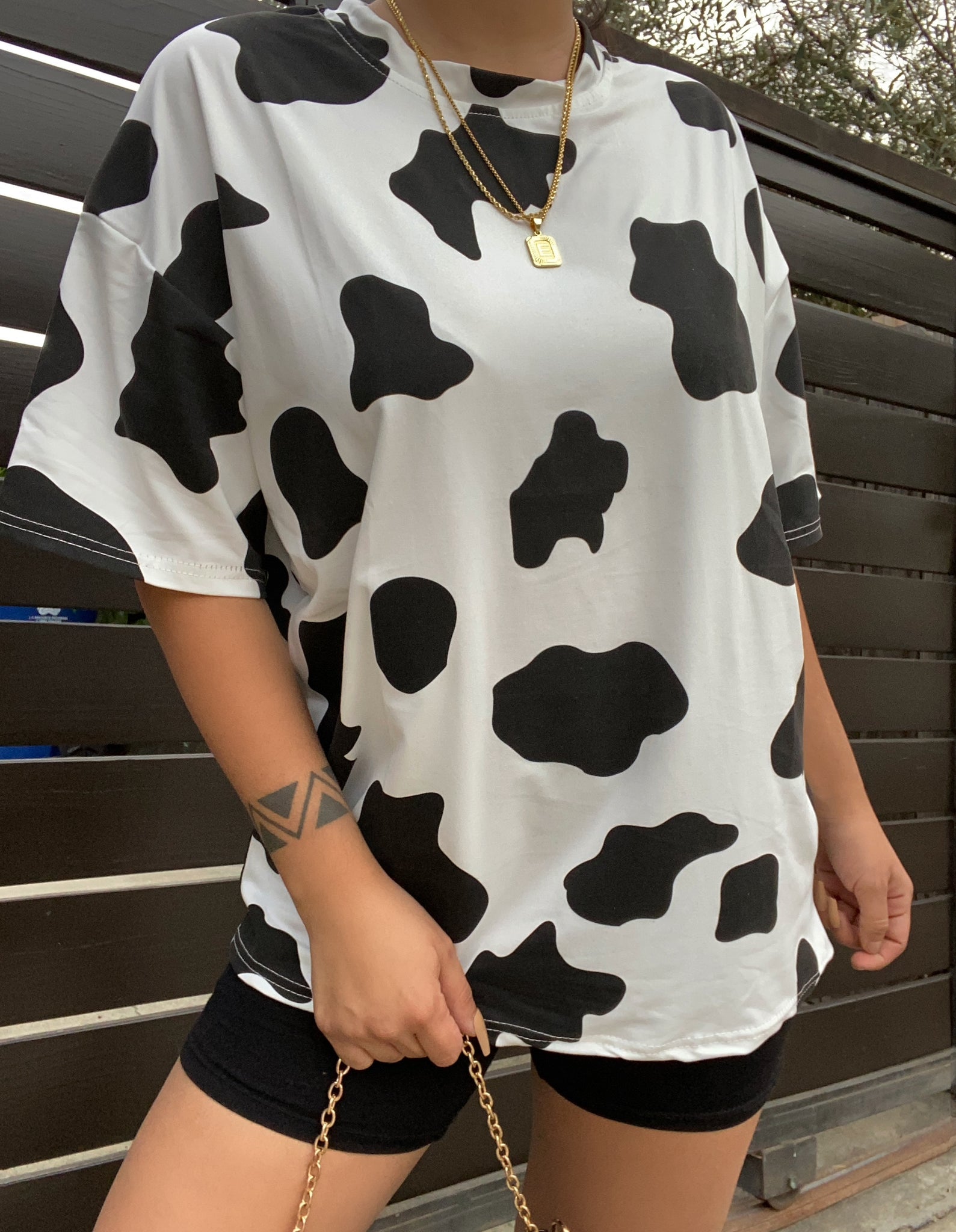 Cow print oversized t shirt top