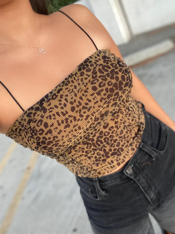 Mesh ruched top (leopard)