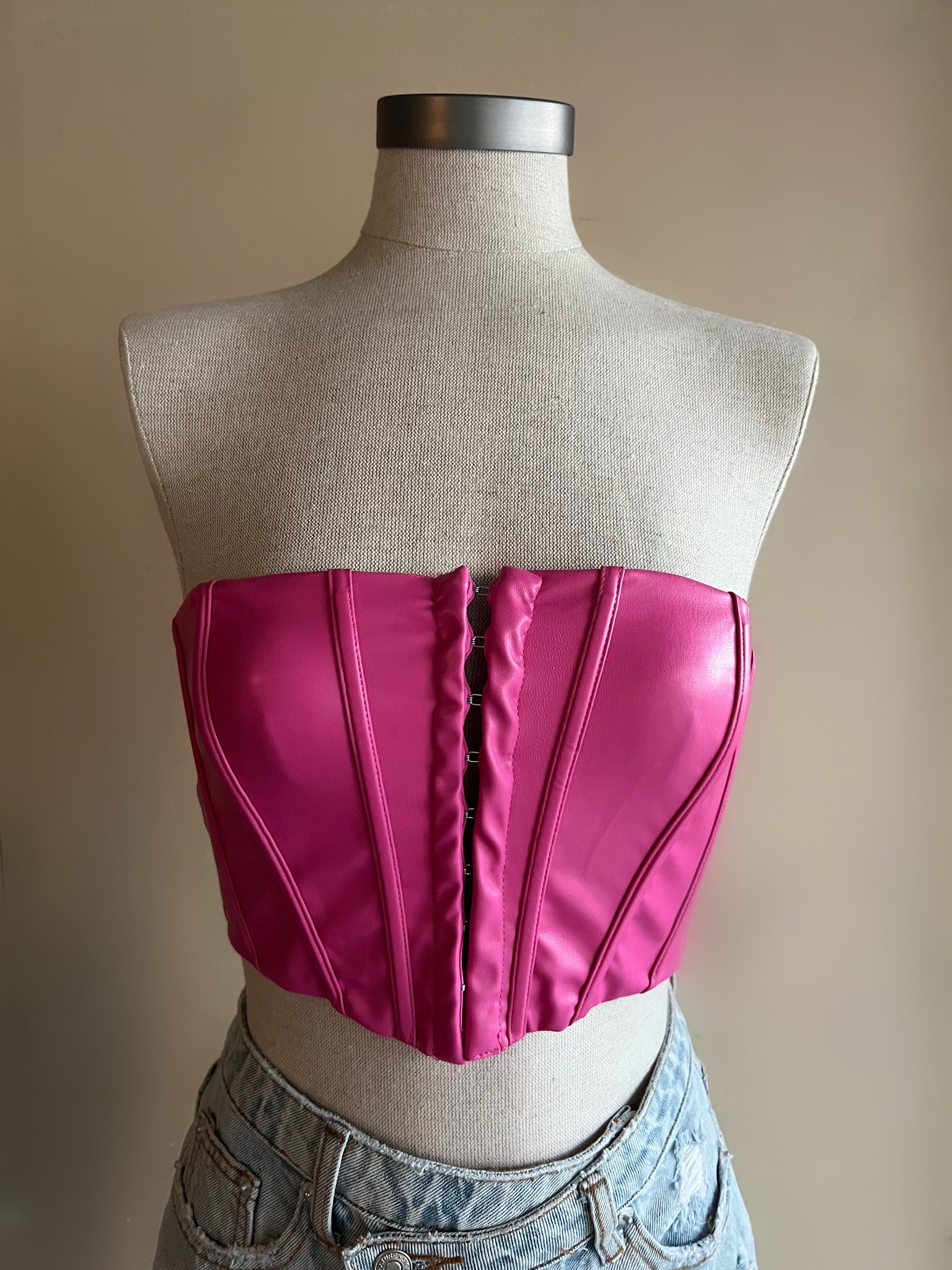 Pink leather corset top