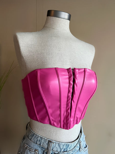Pink leather corset top