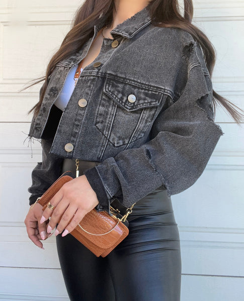 Cropped denim jacket (black)